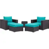 Convene 5 Piece Outdoor Patio Sectional Set in Espresso with Turquoise Cushions