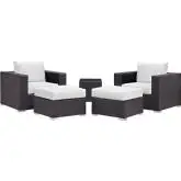Convene 5 Piece Outdoor Patio Sectional Set in Espresso with White Cushions