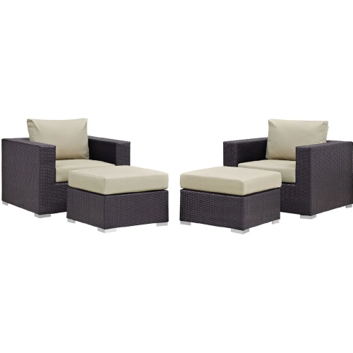 Convene 4 Piece Outdoor Patio Sectional Set in Espresso with Beige Cushions