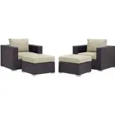 Convene 4 Piece Outdoor Patio Sectional Set in Espresso with Beige Cushions