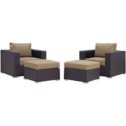 Convene 4 Piece Outdoor Patio Sectional Set in Espresso with Mocha Cushions