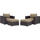 Convene 4 Piece Outdoor Patio Sectional Set in Espresso with Mocha Cushions