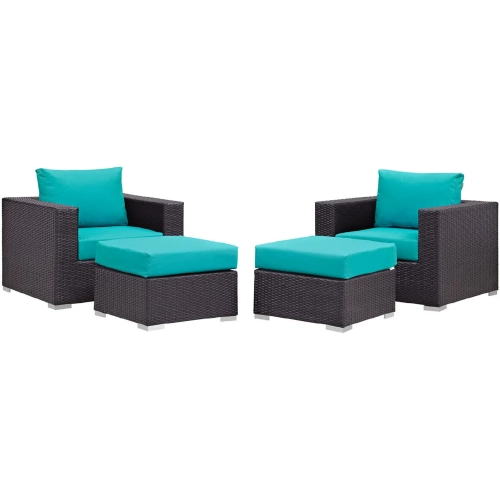 Convene 4 Piece Outdoor Patio Sectional Set in Espresso with Turquoise Cushions