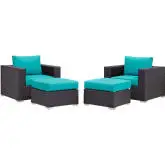 Convene 4 Piece Outdoor Patio Sectional Set in Espresso with Turquoise Cushions