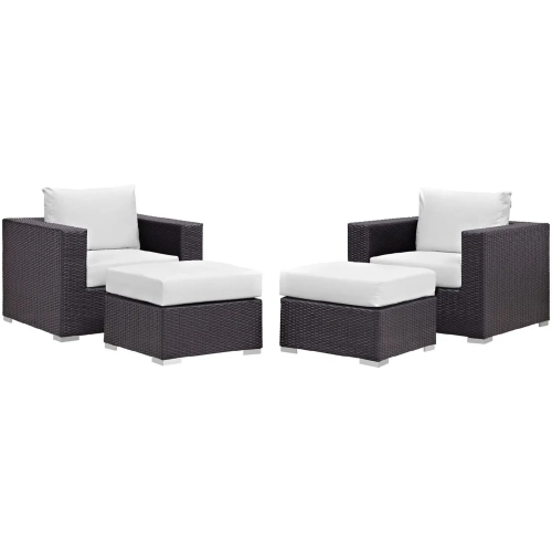 Convene 4 Piece Outdoor Patio Sectional Set in Espresso with White Cushions