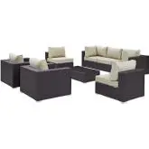 Convene 8 Piece Outdoor Patio Sectional Set in Espresso with Beige Cushions