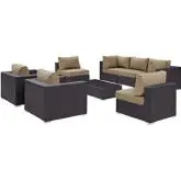 Convene 8 Piece Outdoor Patio Sectional Set in Espresso with Mocha Cushions