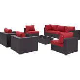 Convene 8 Piece Outdoor Patio Sectional Set in Espresso with Red Cushions
