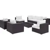 Convene 8 Piece Outdoor Patio Sectional Set in Espresso with White Cushions