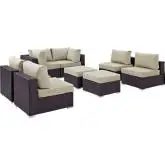 Convene 8 Piece Outdoor Patio Sectional Set in Espresso with Beige Cushions