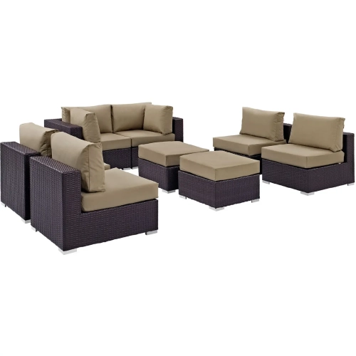 Convene 8 Piece Outdoor Patio Sectional Set in Espresso with Mocha Cushions