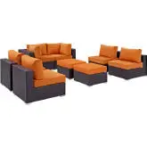 Convene 8 Piece Outdoor Patio Sectional Set in Espresso with Orange Cushions