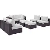 Convene 8 Piece Outdoor Patio Sectional Set in Espresso with White Cushions