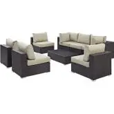 Convene 8 Piece Outdoor Patio Sectional Set in Espresso with Beige Cushions