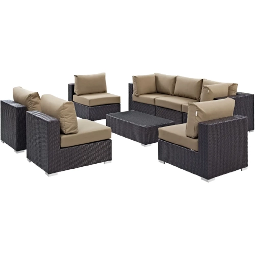 Convene 8 Piece Outdoor Patio Sectional Set in Espresso with Mocha Cushions