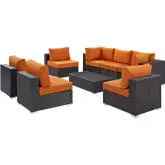Convene 8 Piece Outdoor Patio Sectional Set in Espresso with Orange Cushions