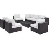 Convene 8 Piece Outdoor Patio Sectional Set in Espresso with White Cushions