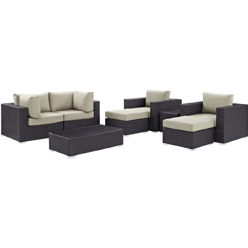 Convene 8 Piece Outdoor Patio Sectional Set in Espresso with Beige Cushions