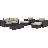 Convene 8 Piece Outdoor Patio Sectional Set in Espresso with Beige Cushions