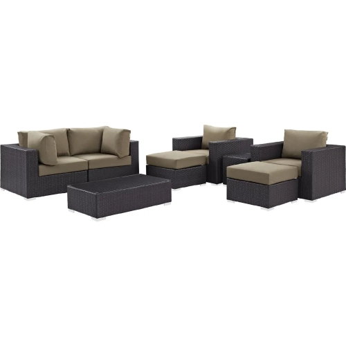 Convene 8 Piece Outdoor Patio Sectional Set in Espresso with Mocha Cushions