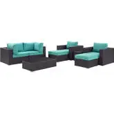 Convene 8 Piece Outdoor Patio Sectional Set in Espresso with Turquoise Cushions