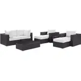 Convene 8 Piece Outdoor Patio Sectional Set in Espresso with White Cushions