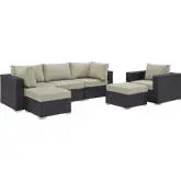 Convene 6 Piece Outdoor Patio Sectional Set in Espresso with Beige Cushions