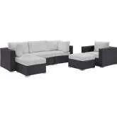 Convene 6 Piece Outdoor Patio Sectional Set in Espresso with White Cushions
