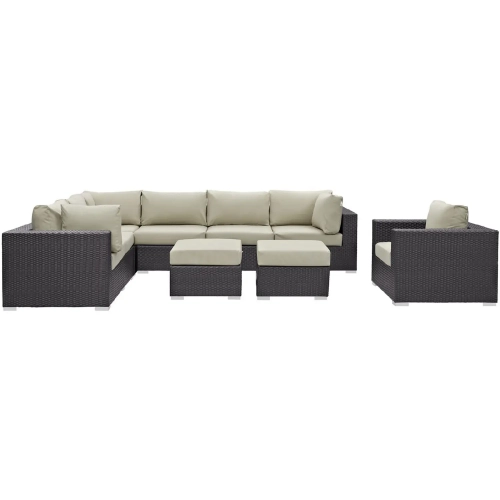 Convene 9 Piece Outdoor Patio Sectional Set in Espresso with Beige Cushions