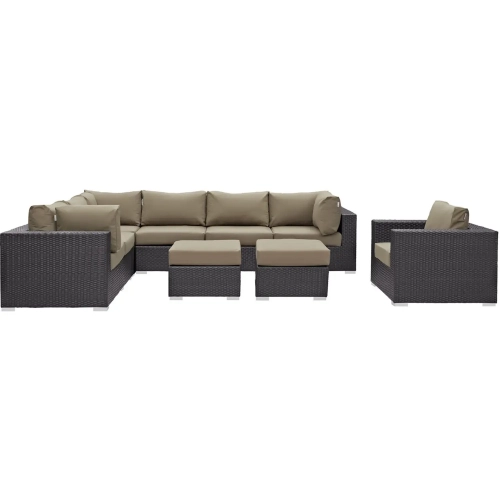 Convene 9 Piece Outdoor Patio Sectional Set in Espresso with Mocha Cushions