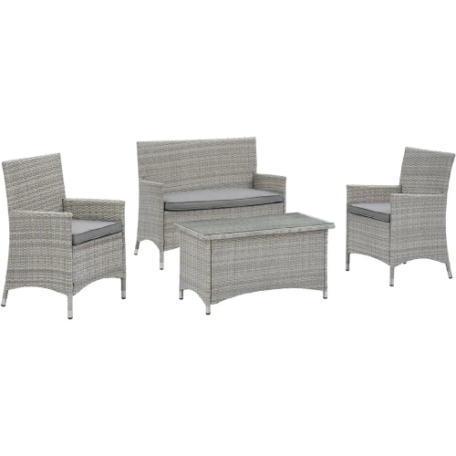 Bridge Outdoor Patio Loveseat & Arm Chair Set in Light Gray with Gray with Cushions