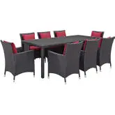 Convene 9 Piece Outdoor Patio Dining Set in Espresso with Red Cushions