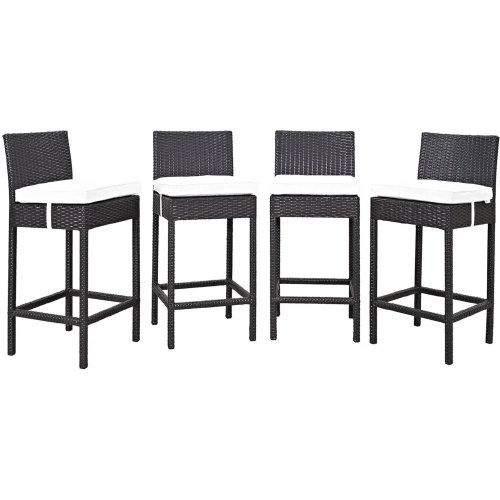 Convene Outdoor Patio Bar Stool in Espresso with White Cushions (Set of 4)