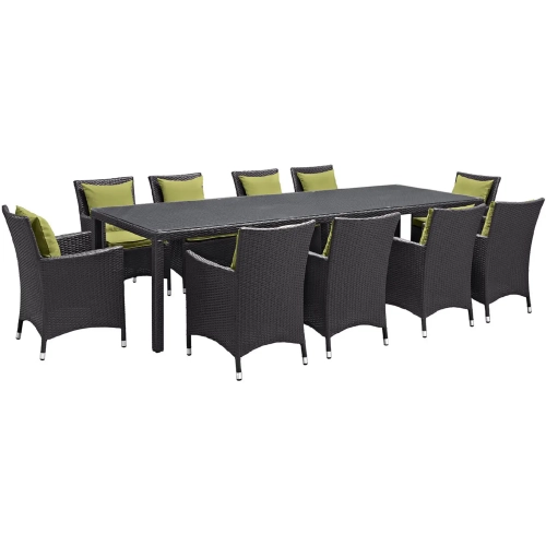 Convene 11 Piece Outdoor Patio Dining Set in Espresso with Peridot Cushions
