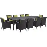 Convene 11 Piece Outdoor Patio Dining Set in Espresso with Peridot Cushions