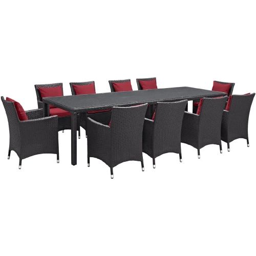 Convene 11 Piece Outdoor Patio Dining Set in Espresso with Red Cushions