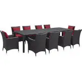 Convene 11 Piece Outdoor Patio Dining Set in Espresso with Red Cushions