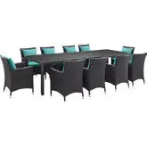 Convene 11 Piece Outdoor Patio Dining Set in Espresso with Turquoise Cushions