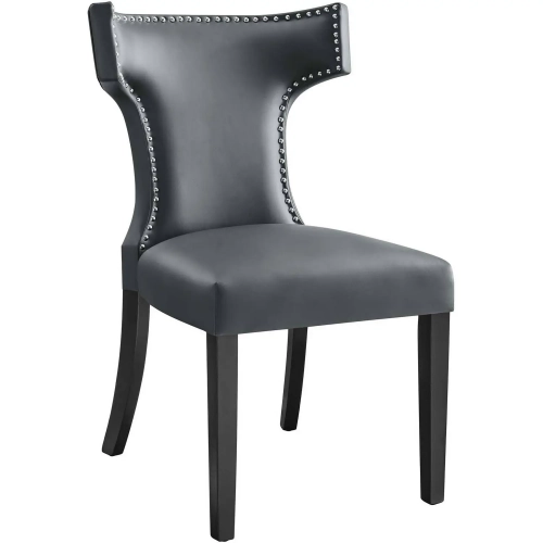 Curve Dining Chair in Gray Vegan Leather with Nailhead Trim