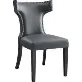 Curve Dining Chair in Gray Vegan Leather with Nailhead Trim