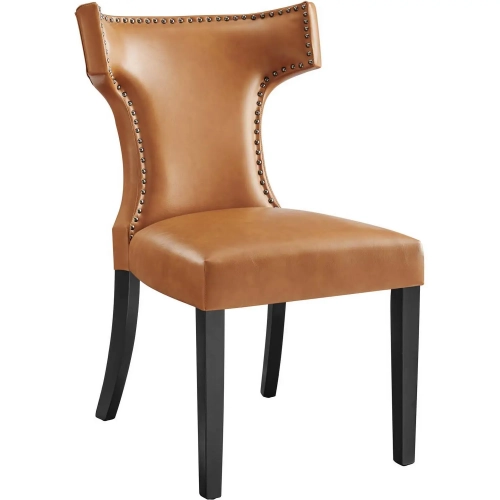 Curve Dining Chair in Tan Vegan Leather with Nailhead Trim