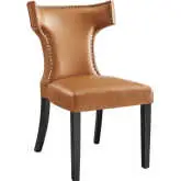 Curve Dining Chair in Tan Vegan Leather with Nailhead Trim