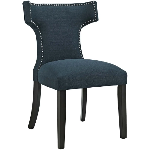 Curve Fabric Dining Chair in Azure with Nailhead Trim on Black Wood Legs