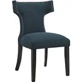 Curve Fabric Dining Chair in Azure with Nailhead Trim on Black Wood Legs