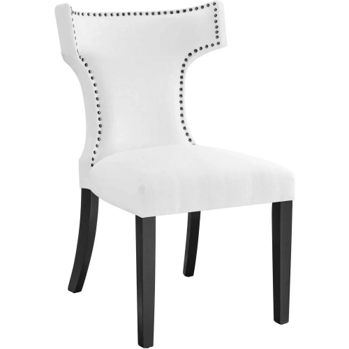 Curve Dining Chair in White Fabric with Nailhead Trim
