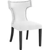 Curve Dining Chair in White Fabric with Nailhead Trim