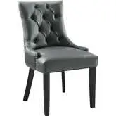 Regent Dining Chair in Tufted Gray Vegan Leather & Wood