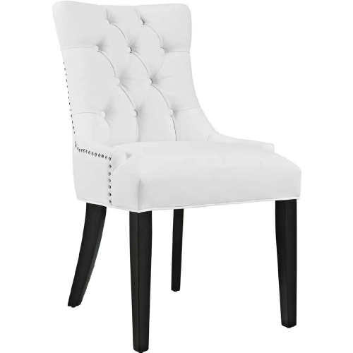 Regent Dining Chair in Tufted White Leatherette with Nailhead & Black Legs
