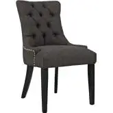 Regent Dining Chair in Tufted Brown Fabric with Nailhead Trim on Black Legs