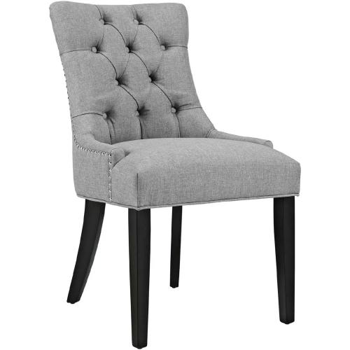 Regent Dining Chair in Tufted Light Gray Fabric with Nailhead Trim on Black Legs